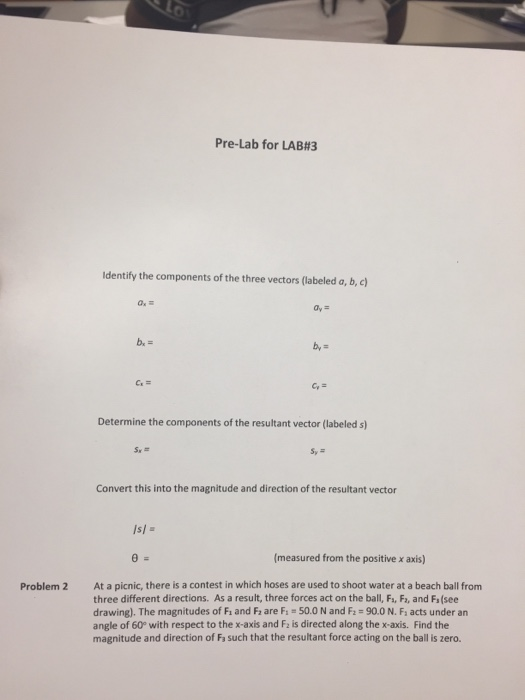Solved Pre-Lab for LAB#3 LAB # 3 Forces are Vectors Problem | Chegg.com