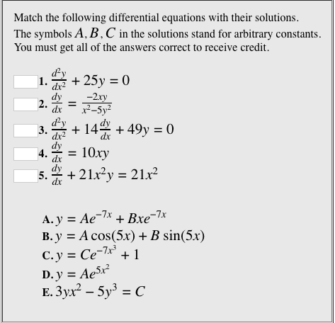 Solved Match the following differential equations with their | Chegg.com