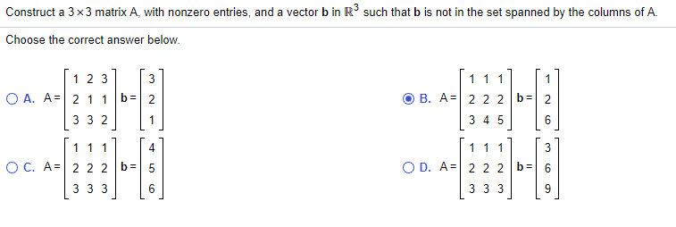 Solved Construct a 3x3 matrix A, with nonzero entries, and a | Chegg.com