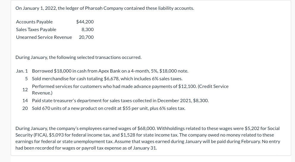 Solved On January 1, 2022, the ledger of Pharoah Company | Chegg.com