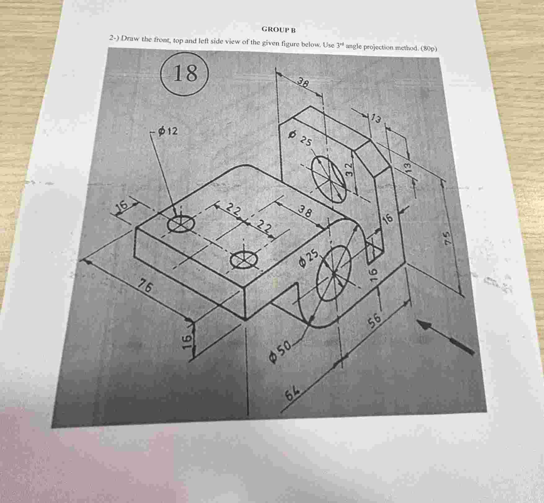 Solved draw the front top and left side wiev of ﻿object | Chegg.com
