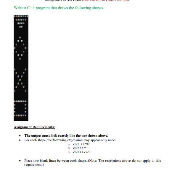 Solved Write a C++ program that draws the following shapes. | Chegg.com
