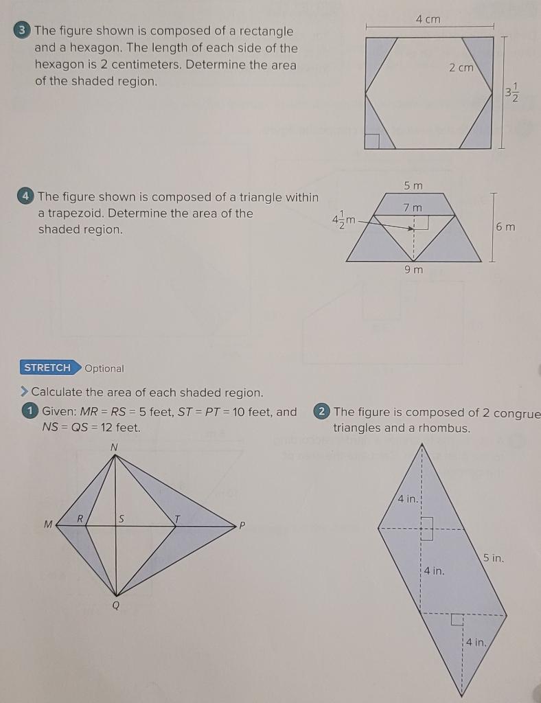 calculate the area of each composite figure