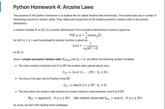 Python Homework 4: Arcsine Laws The purpose of this | Chegg.com