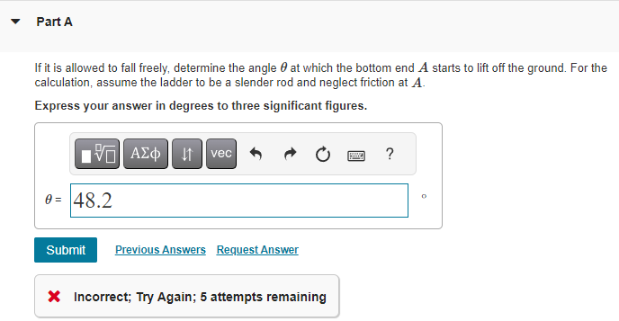 Solved If it is allowed to fall freely, determine the angle | Chegg.com