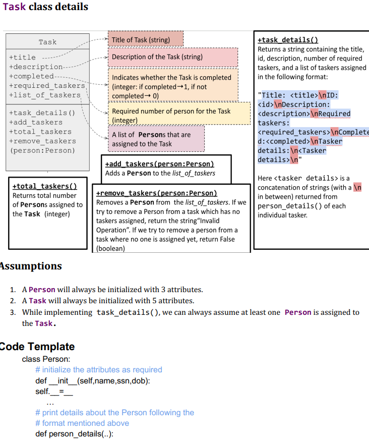 Solved Task class details ttask_details() Returns a string | Chegg.com