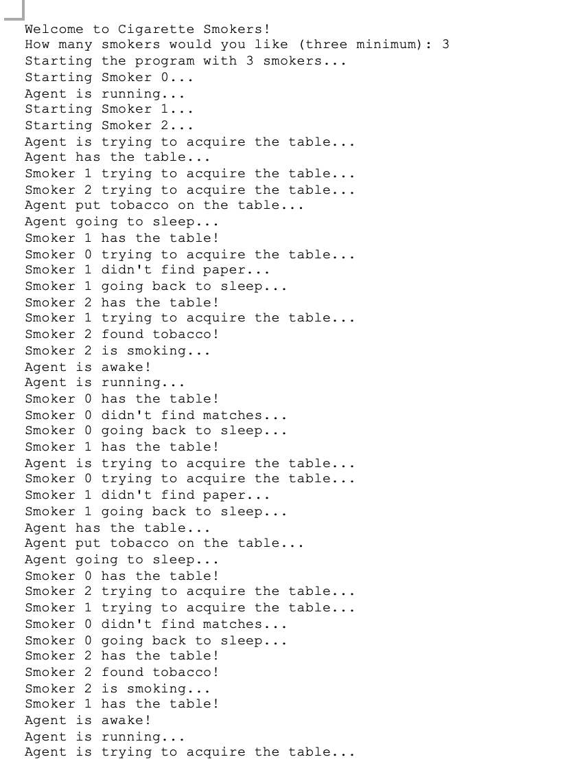 Solved Programming Assignment: The Cigarette Smoker's | Chegg.com