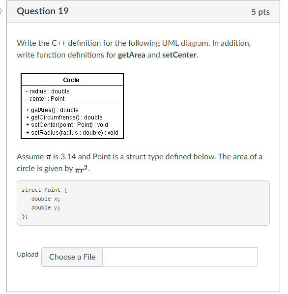 Solved Question 19 5 pts Write the C++ definition for the | Chegg.com