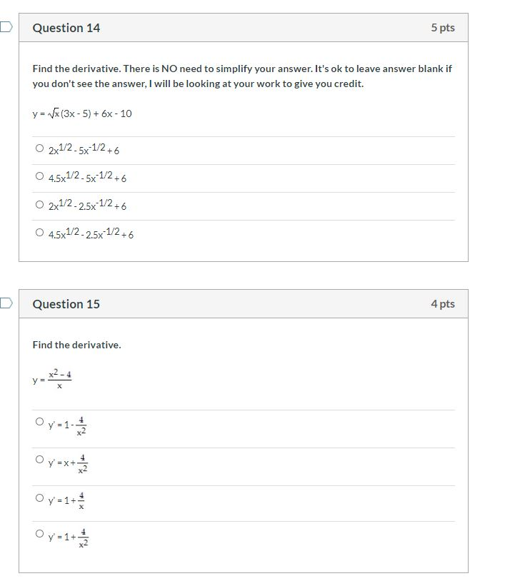 Solved D Question 14 5 pts Find the derivative. There is NO | Chegg.com