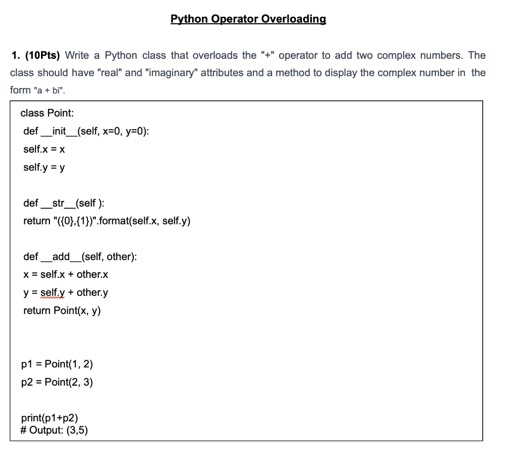 Python Classes - Operator Overloading Methods with Code Example