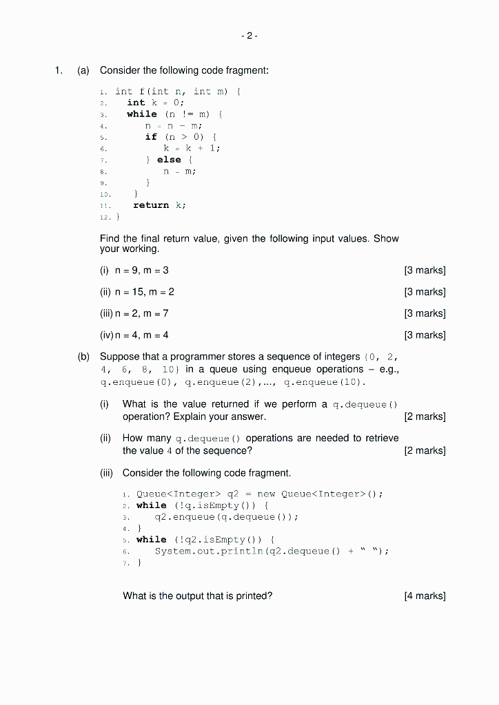 Solved 1. (a) Consider the following code fragment: 1. int | Chegg.com