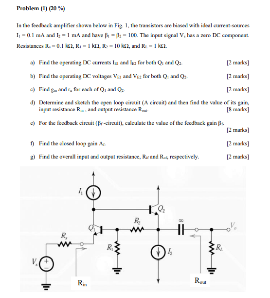 Solved Problem (1) (20%) In The Feedback Amplifier Shown | Chegg.com