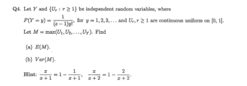 Q4 Let Y And Ur T21 Be Independent Random Vari Chegg Com