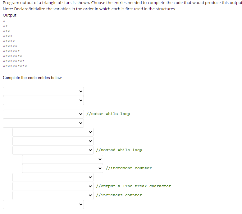 Solved Program output of a triangle of stars is shown. | Chegg.com