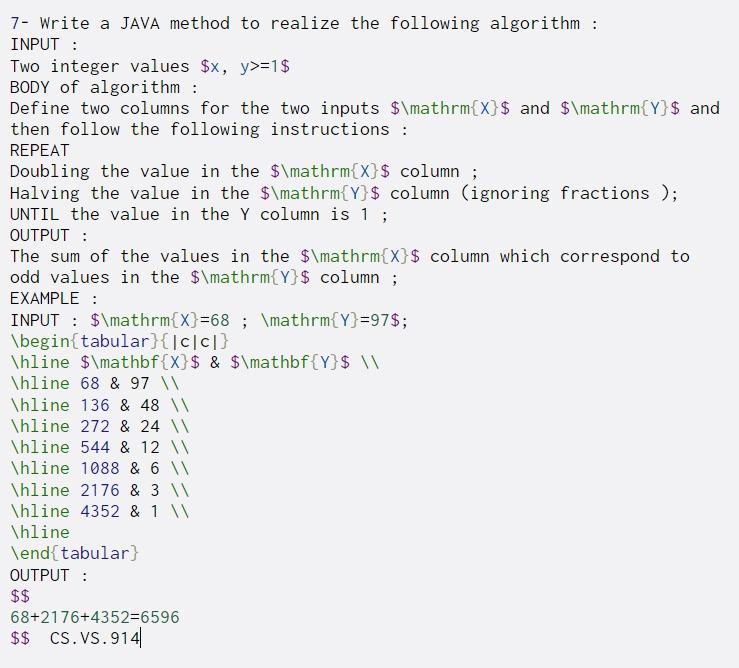Solved 7- Write a JAVA method to realize the following | Chegg.com
