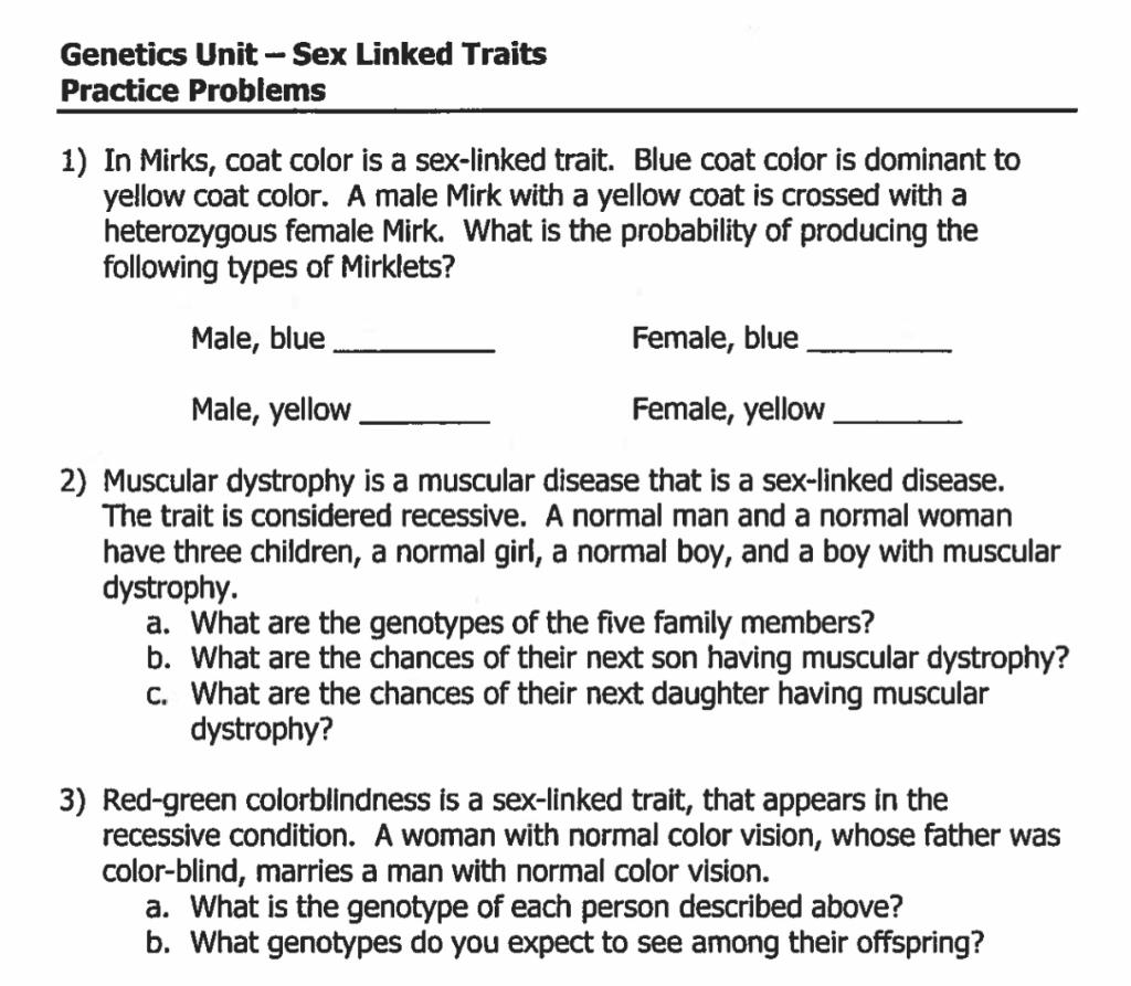 Solved Genetics Unit-Sex Linked Traits Practice Problems 1) | Chegg.com