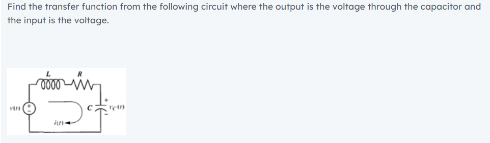Solved Find the transfer function from the following circuit | Chegg.com