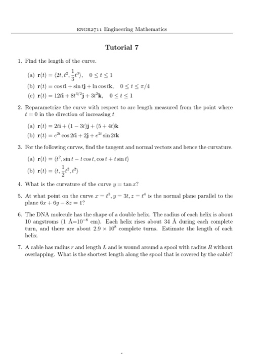 Solved ENGR2711 Engineering Mathematics Tutorial 7 1. Find | Chegg.com