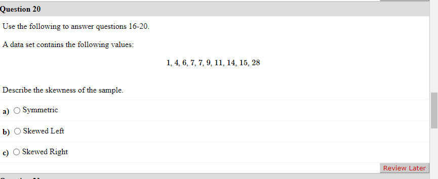 Solved Use the following to answer questions 16-20. A data | Chegg.com