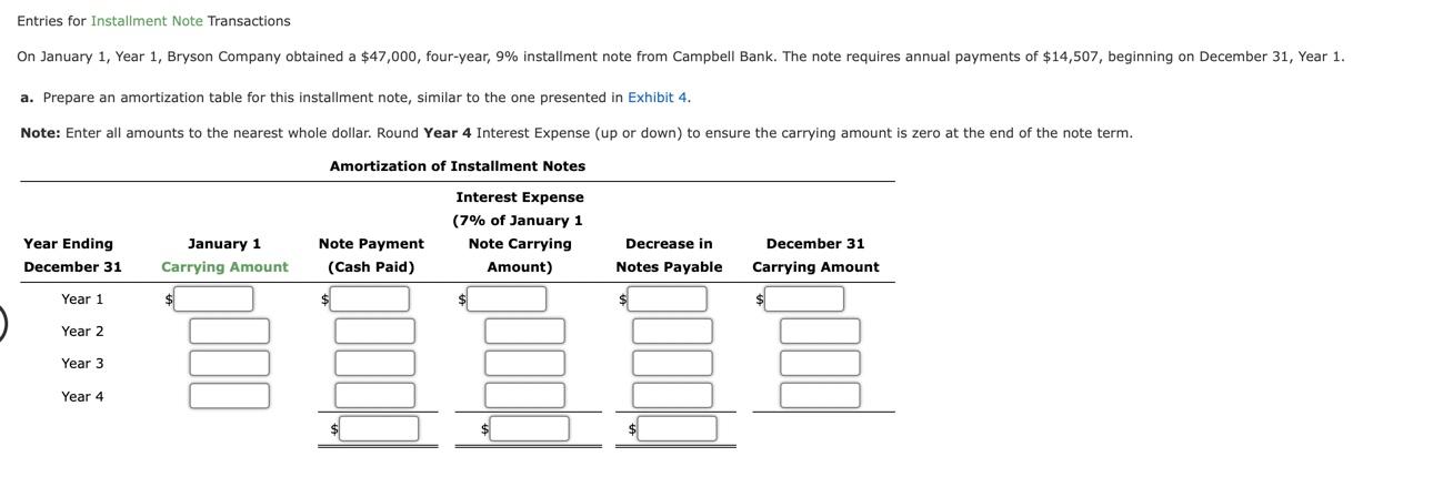 Solved Entries for Installment Note Transactions a. Prepare | Chegg.com