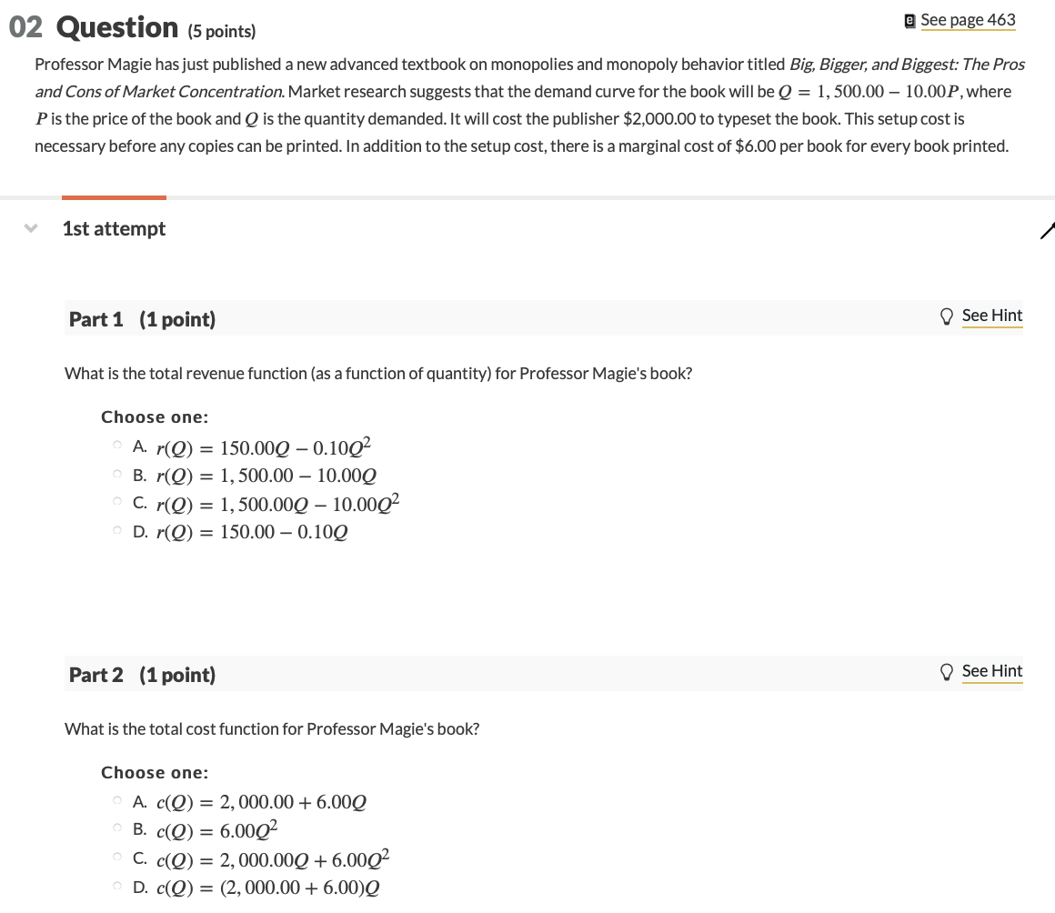Solved 02 Question (5 points) @ See page 463 Professor Magie | Chegg.com