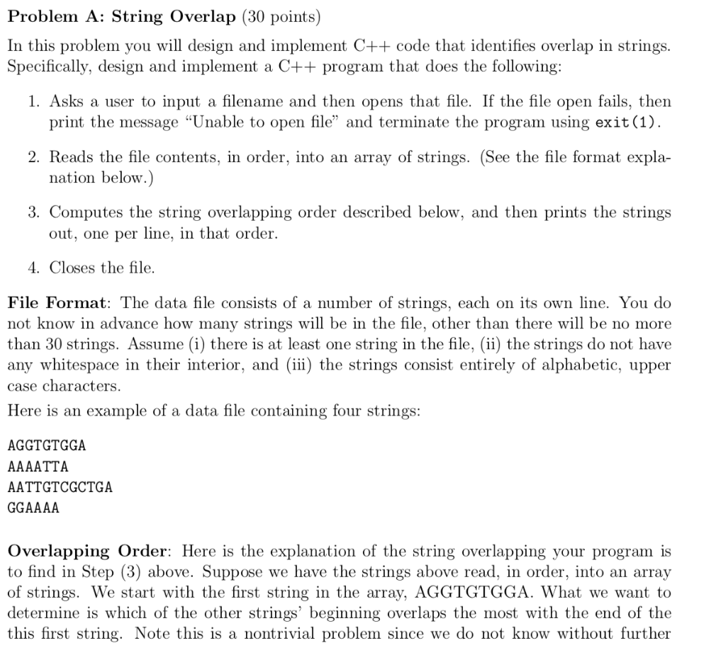 String Overlapping Problem A: String Overlap (30 points) In this problem | Chegg.com