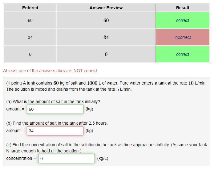Solved A tank contains 60 kg of salt and 1000 L of water.