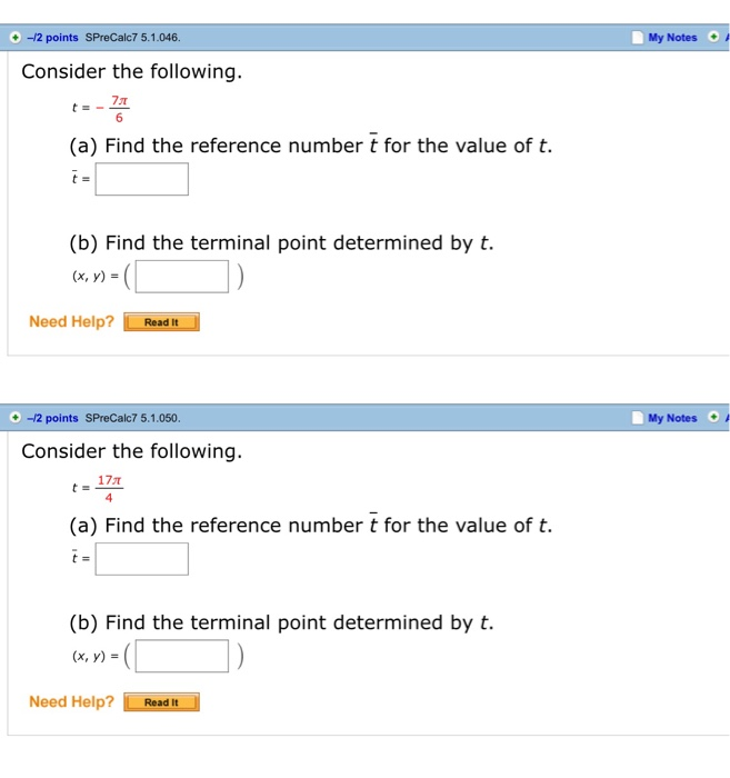 Reference Number T Solved -2 points SPreCalc7 5.1.046. My Notes Consider the | Chegg.com