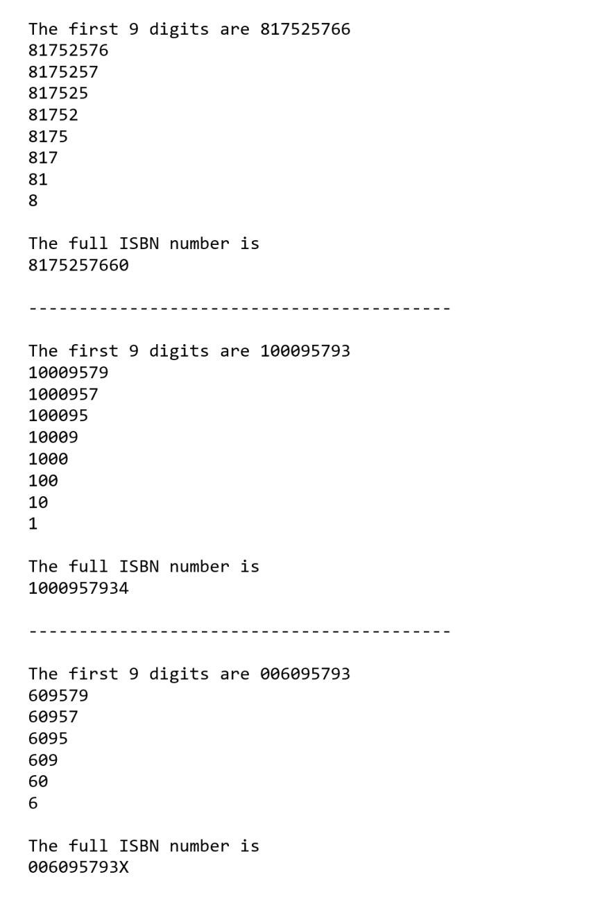 Solved class ISBN: def _init__(self, first9): self.first9 = | Chegg.com