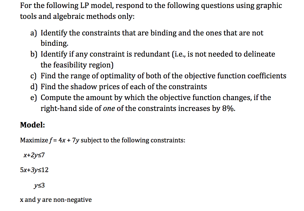 Solved For the following LP model, respond to the following | Chegg.com