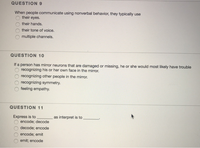 Solved QUESTION 9 When people communicate using nonverbal | Chegg.com