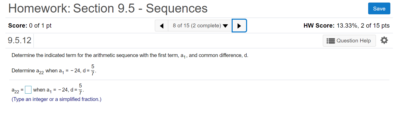 Solved Homework: Section 9.5 - Sequences Save Score: 0 of 1 | Chegg.com