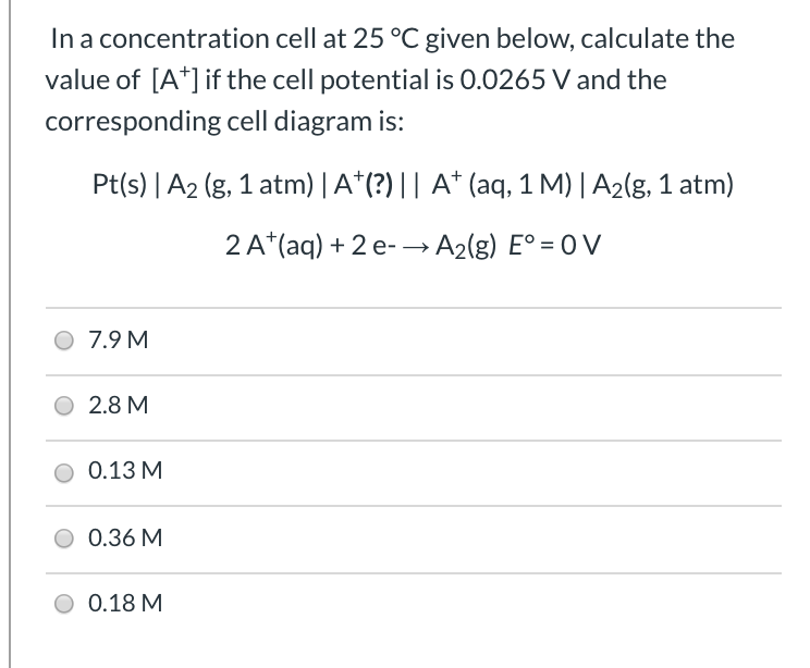 Solved In A Concentration Cell At 25 C Given Below Chegg Com