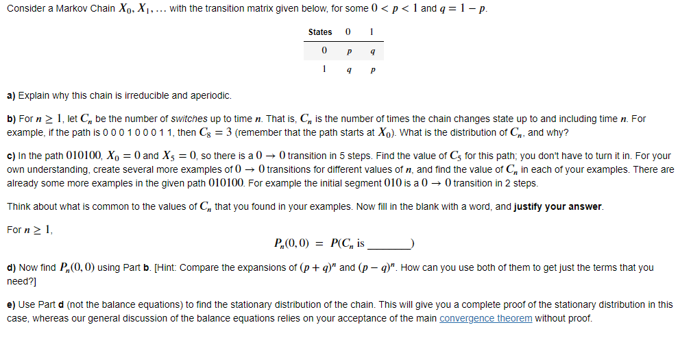 Solved Consider A Markov Chain X0,X1,… With The Transition | Chegg.com