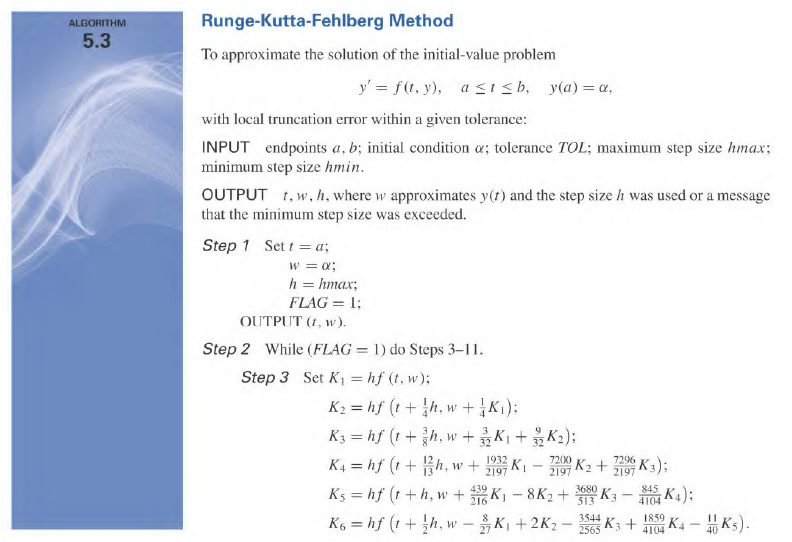 RungeKuttaFehlberg Method 5.3 To approximate the