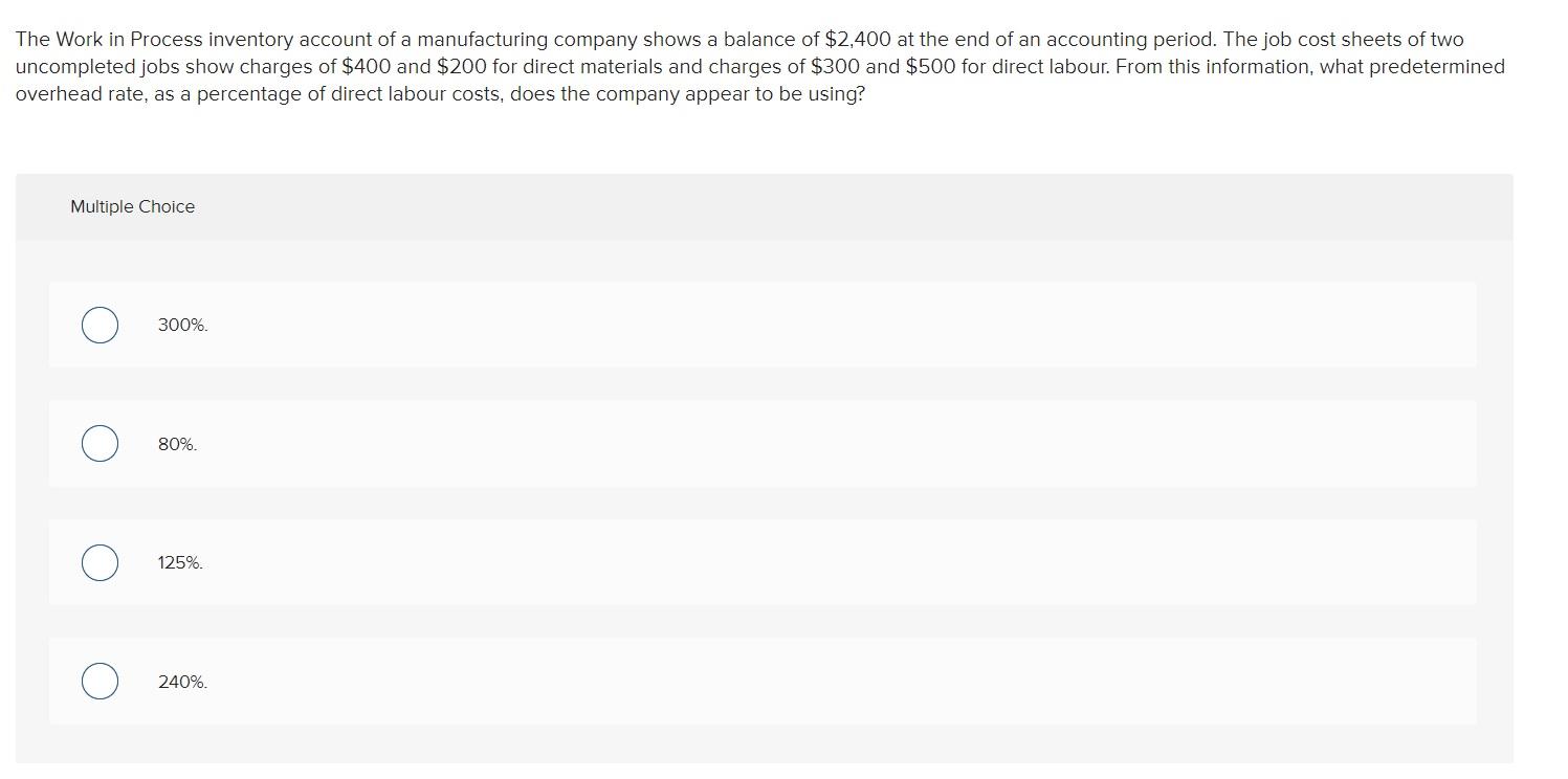 Solved The Work In Process Inventory Account Of A | Chegg.com