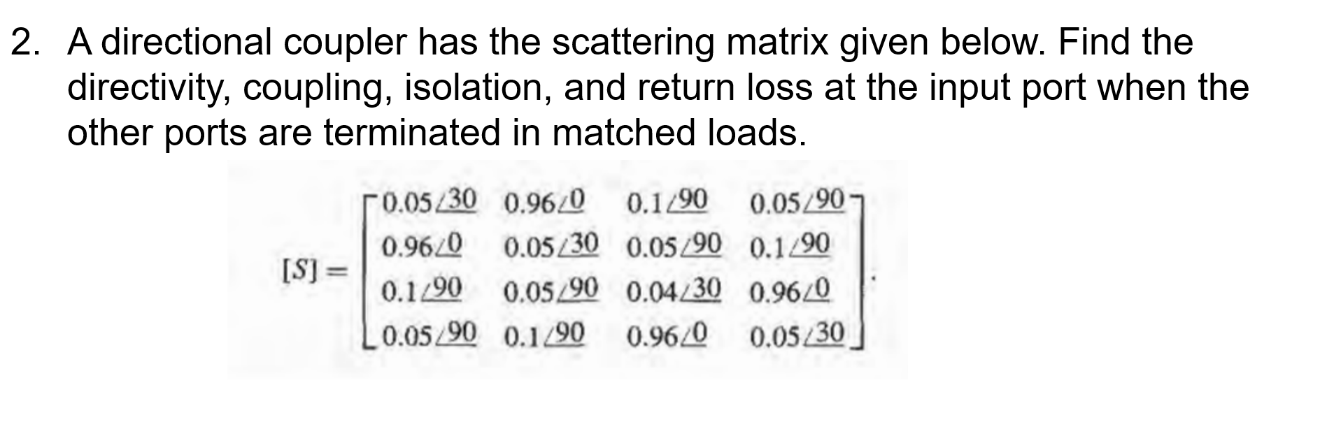 Solved 2. A directional coupler has the scattering matrix | Chegg.com