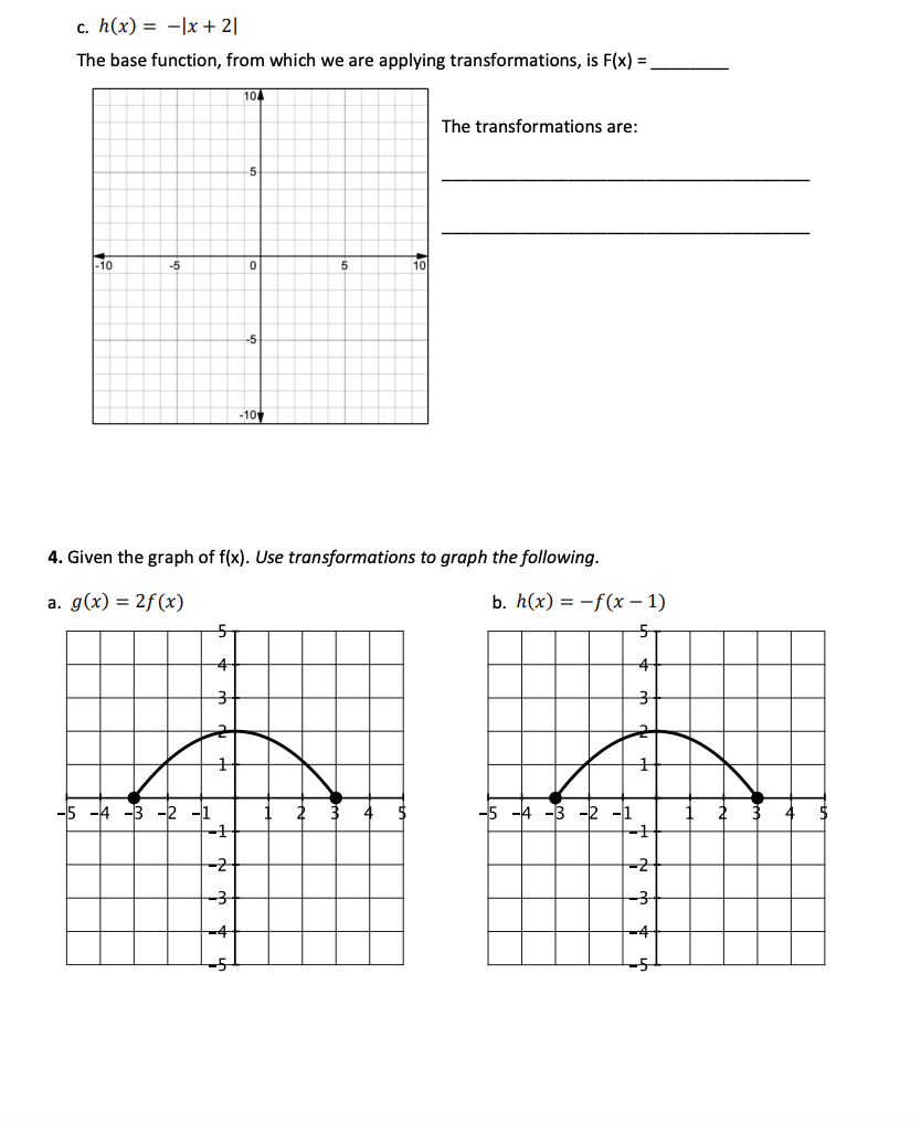 Solved c. h(x)=−∣x+2∣ The base function, from which we are | Chegg.com