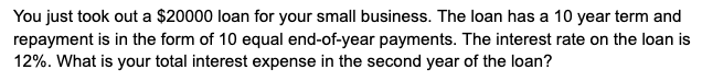 Solved You just took out a $20000 loan for your small | Chegg.com