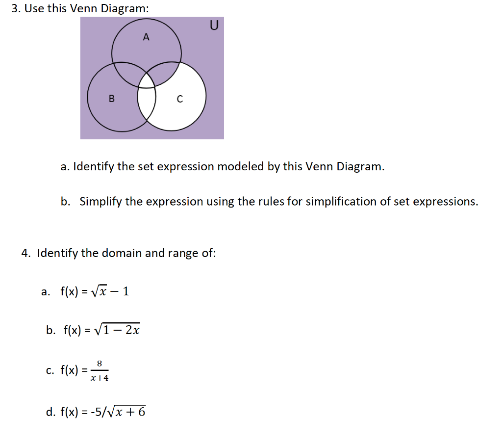 3. Use This Venn Diagram: 1 C A. Identify The Set | Chegg.com