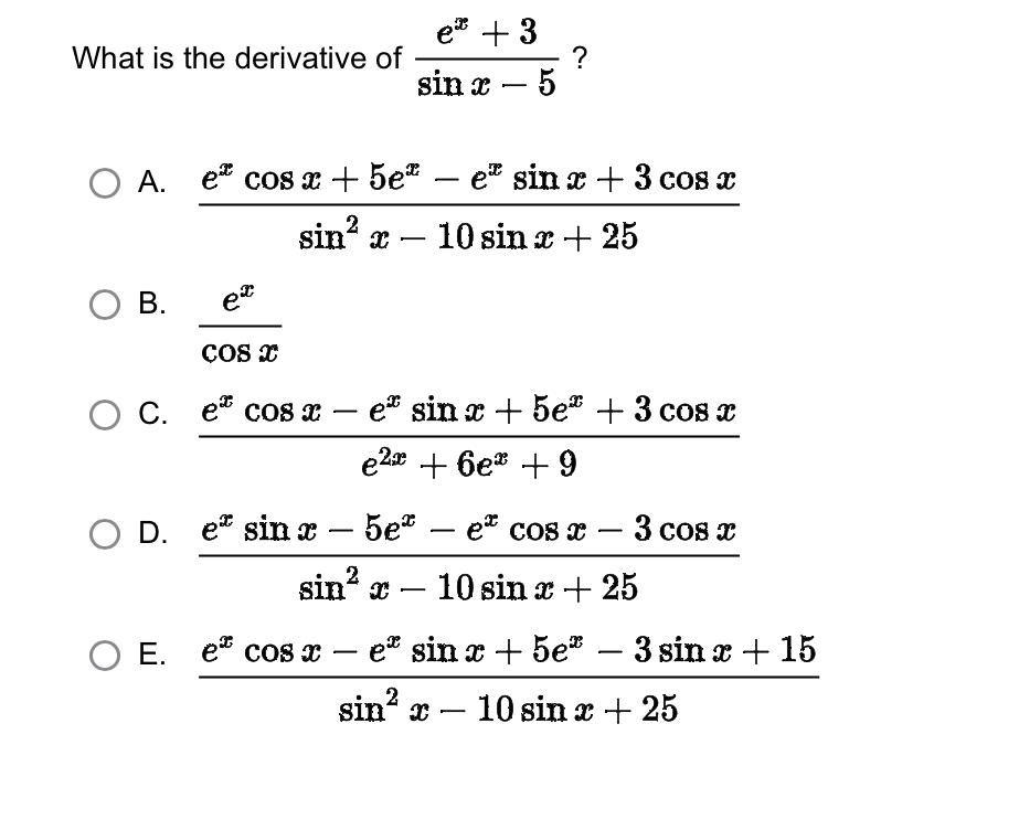 derivative of e x sin 5x