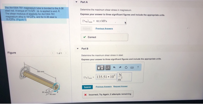 Solved Part A The Am1004-T61 magnesium tube is bonded to the | Chegg.com