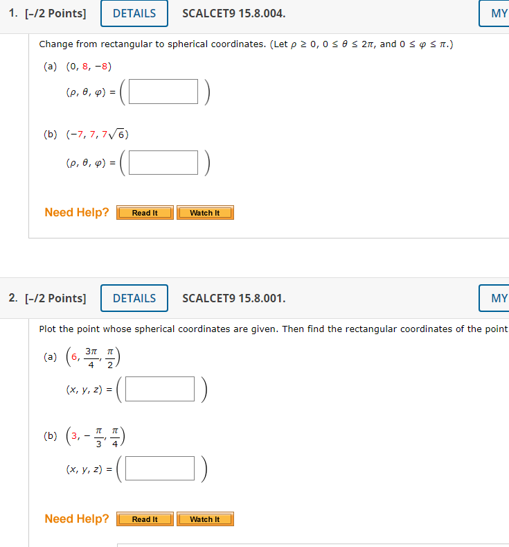 Solved Change from rectangular to spherical coordinates. | Chegg.com