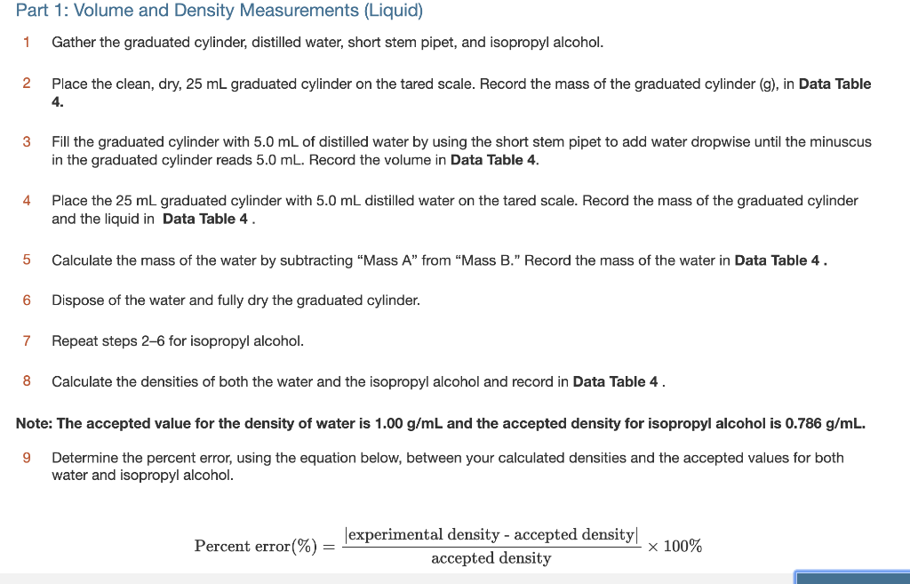 Solved I Need The Density G Ml For The Water Column And Chegg Com