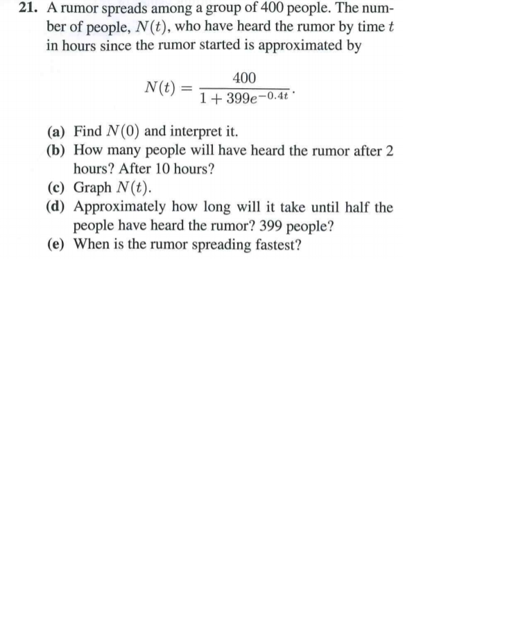 Solved 21. A rumor spreads among a group of 400 people. The
