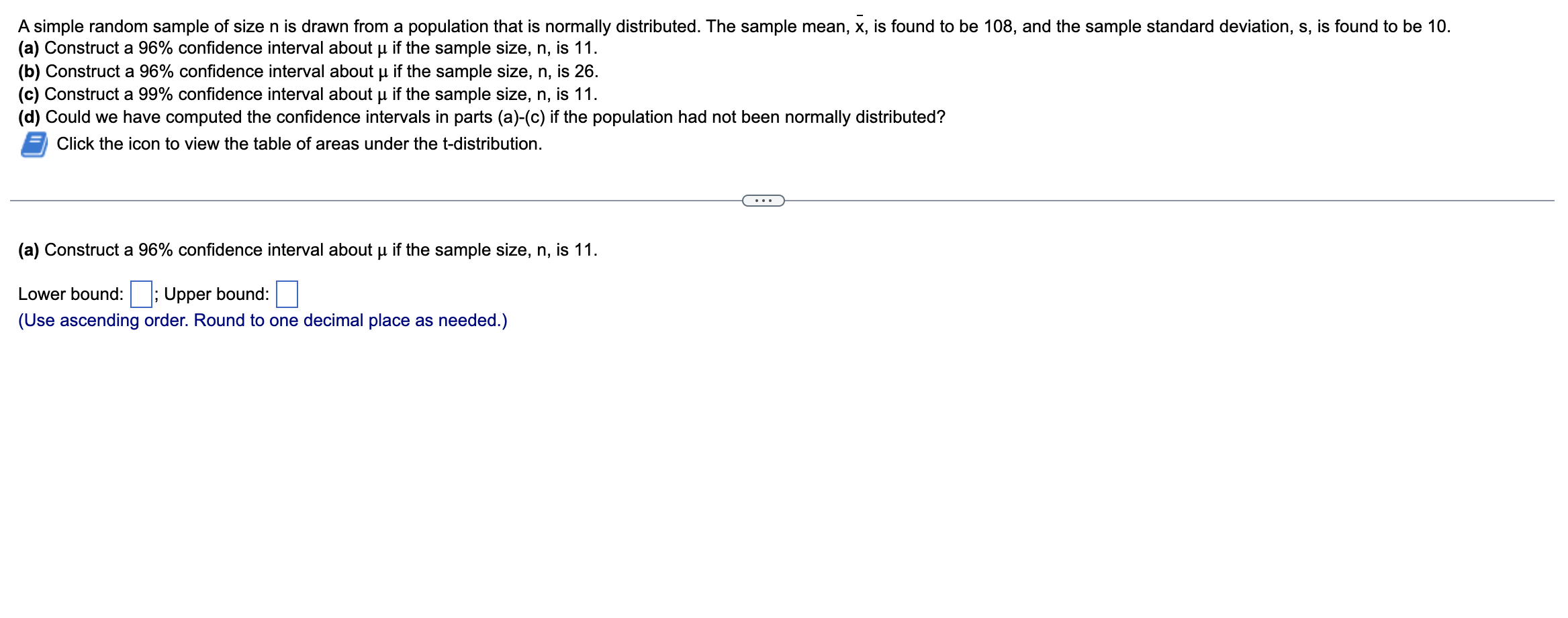 Solved (a) Construct a 96% confidence interval about μ if | Chegg.com