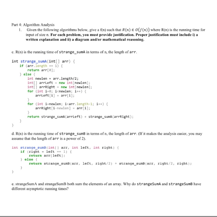 Solved Part 4: Algorithm Analysis 1. Given the following | Chegg.com