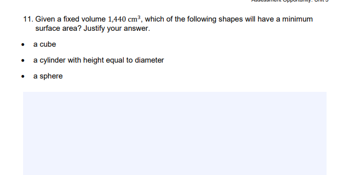 Solved 11. Given a fixed volume \\( 1,440 \\mathrm{~cm}^{3} | Chegg.com
