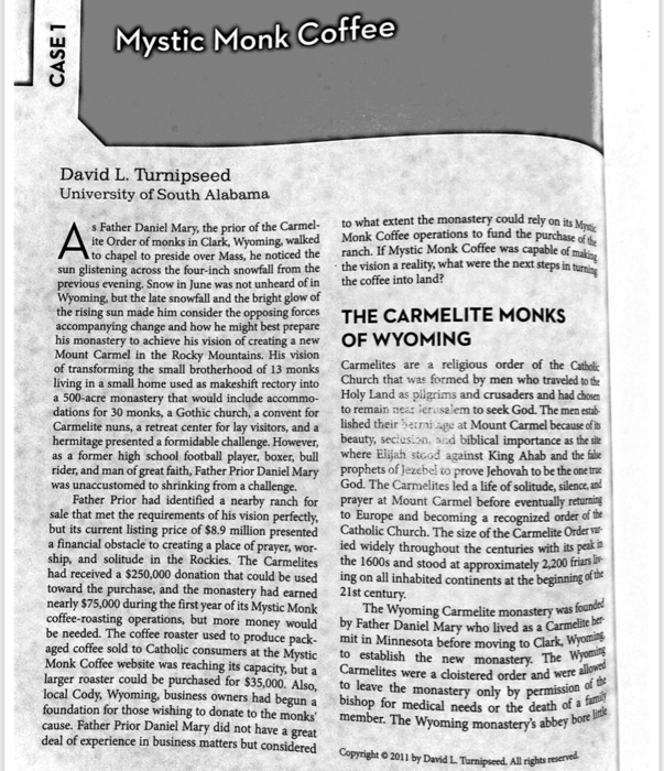 Solved Mystic Monk Coffee David L. Turnipseed University of