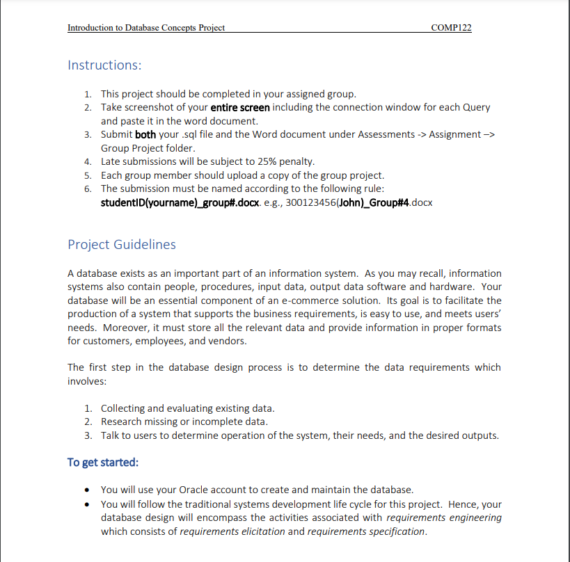 Solved Introduction to Database Concepts Project COMP122 | Chegg.com